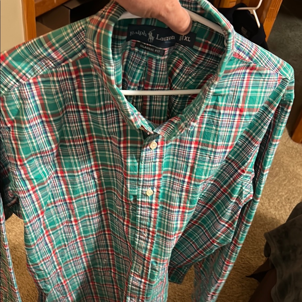 Ralph Lauren Green And Red Casual Button Down Shirt